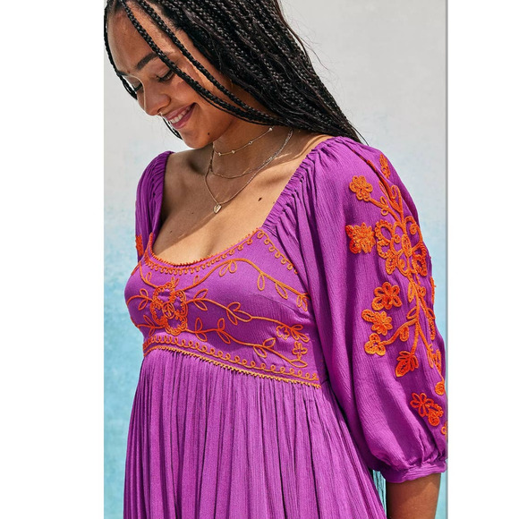 New Free People Wedgewood Embroidered Boho Maxi Dress $168 X-SMALL Floral - Picture 3 of 6